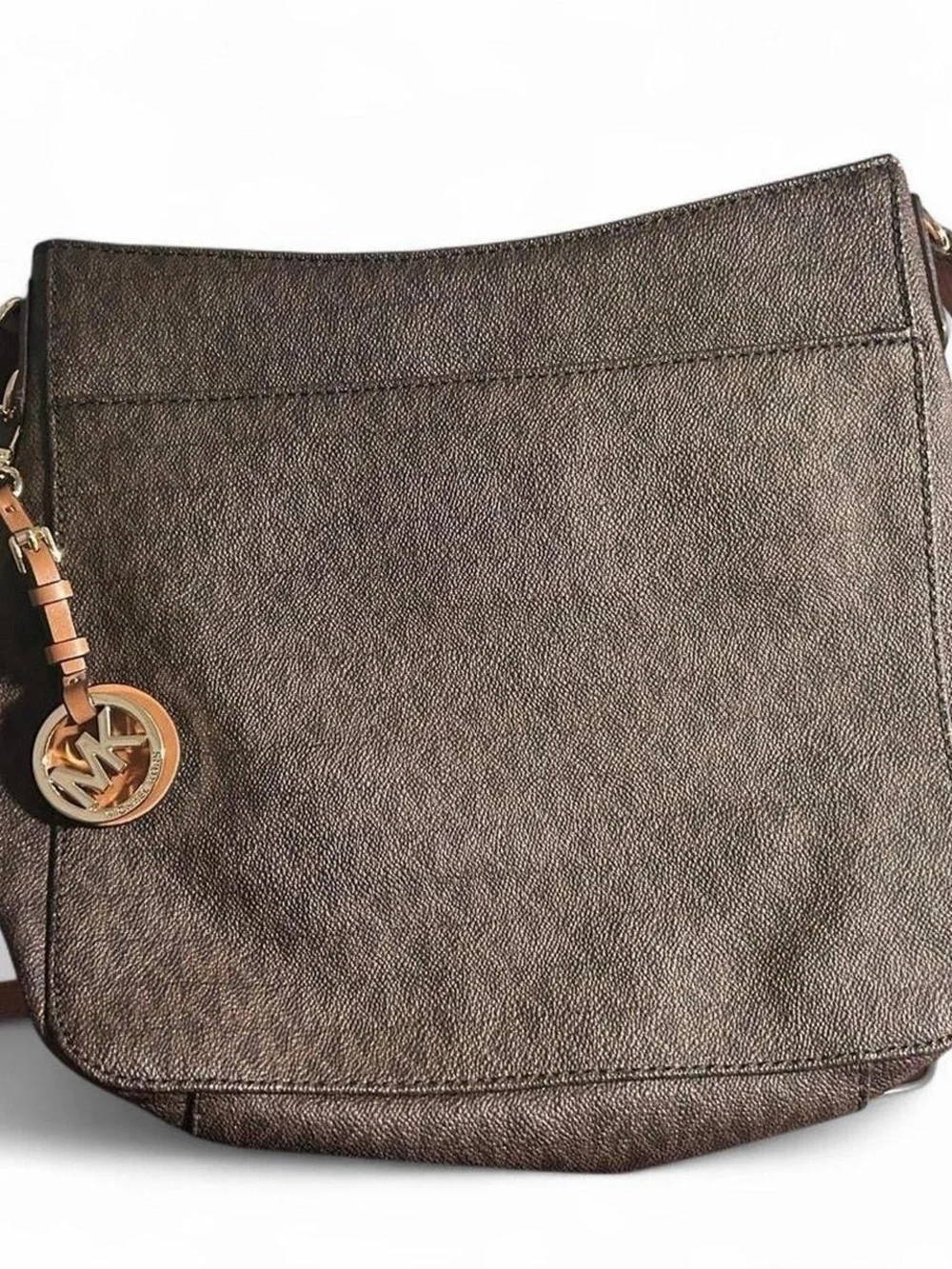 Michael Kors Dark Brown Signature Coated Canvas Jet Set Crossbody Messenger Bag